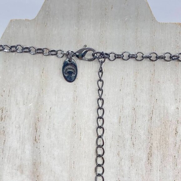 Vintage Charming Charlie Set Bib Necklace Black Clear Gun Metal Pierced Earrings - Picture 9 of 12